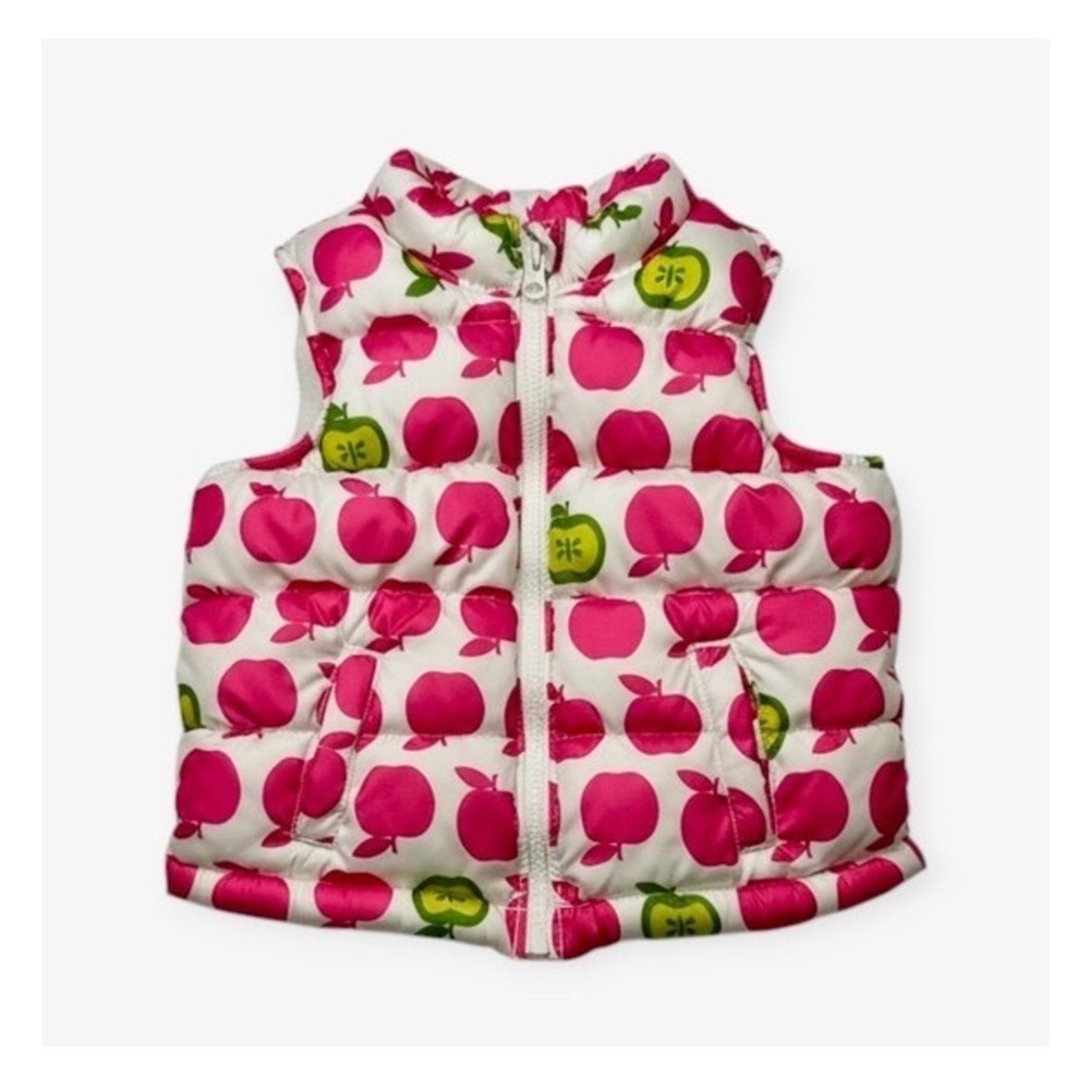 Old Navy Puffer Vest Pink Apple Print Excellent 18-24M Toddler Kids